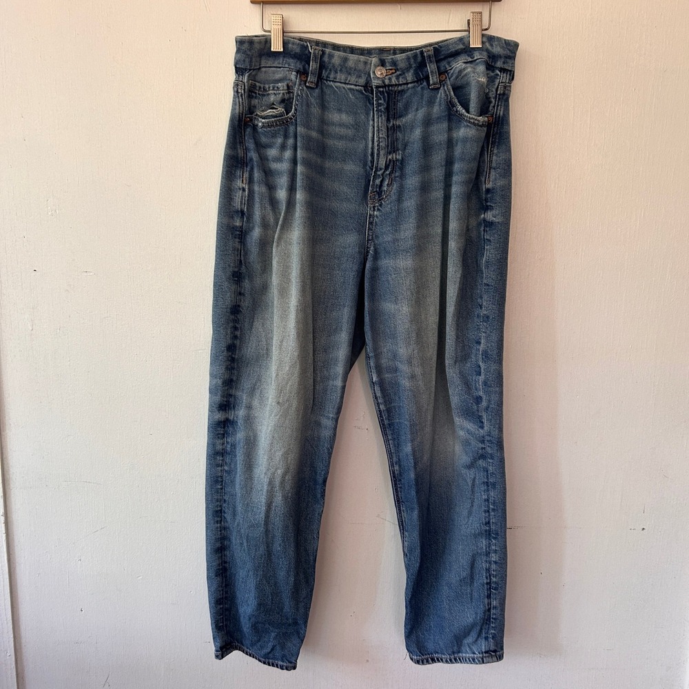 American Eagle Curvy Mom Jean Womens 16s Blue Strigid High Rise Retro Barrel Leg